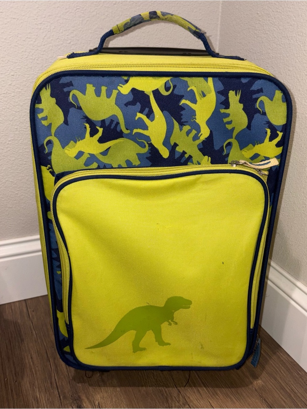 Kids Dino Print Carry-On Luggage - Lime Green & Navy